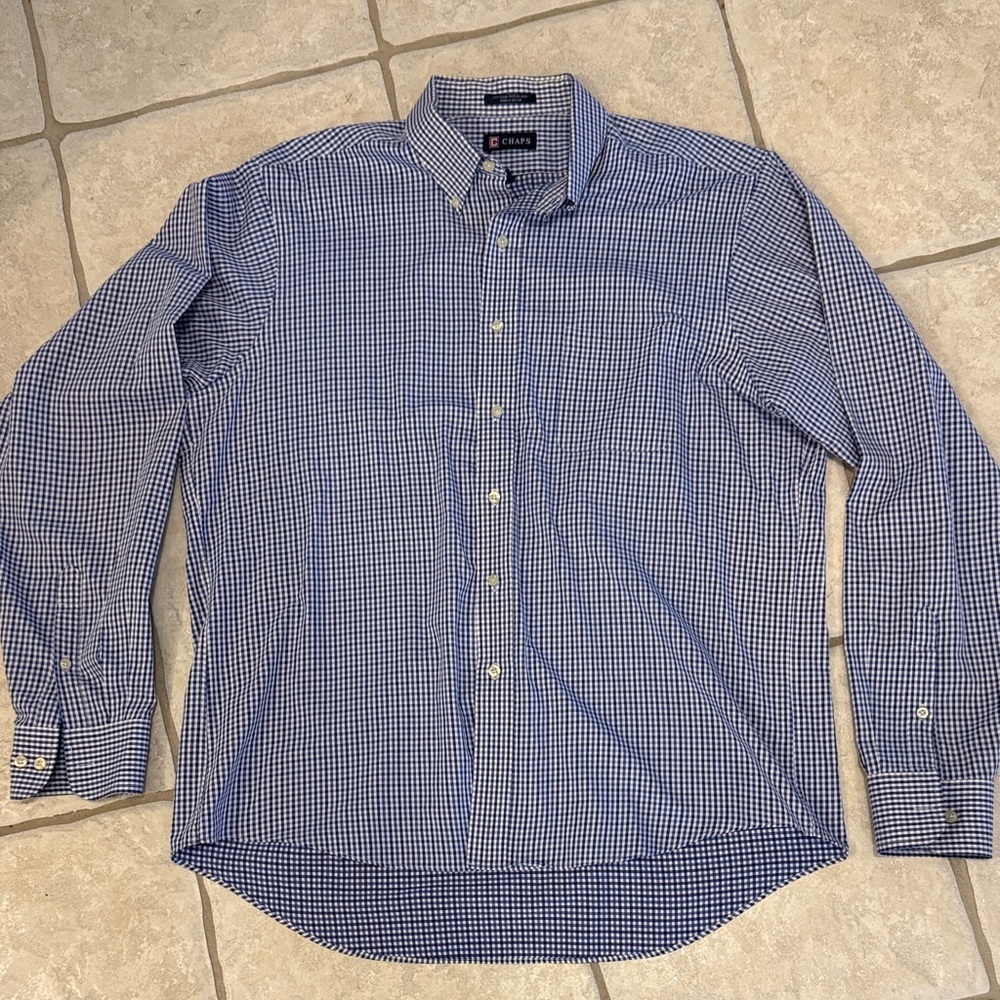 Chaps Blue and White Gingham Button Down Shirt